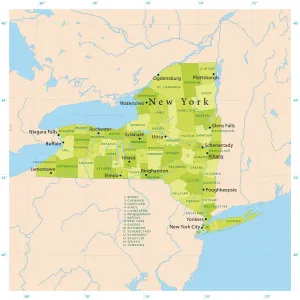 Map Illustration Prints: New York State Vector Map Print in CMYK Colors