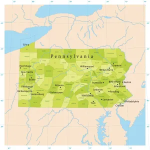 Map Illustration Prints: Pennsylvania Vector Map Highly Detailed CMYK Print Ready