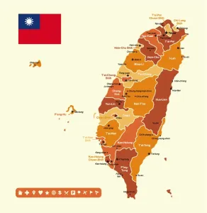 Taiwan High Detailed Map Print with Navigation Icons