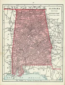 Vintage US Maps Prints: Map Of The State Of Alabama