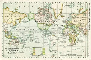 Antique Atlas Maps Prints: Map of the World 1881