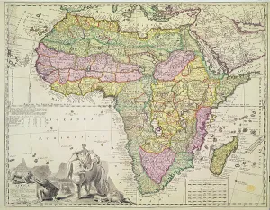Prints of Map of Africa (hand coloured engraving) (Photo by Art Images via Getty Images) Pieter Schenk Prints: Hand-Coloured Engraving Print of Private Collection Map of Africa