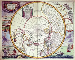 Prints of A Map of the North Pole (colour engraving) (Photo by Art Images via Getty Images) John Seller Prints: North Pole Map Colour Engraving Print