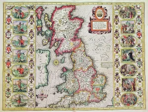 Prints of Britain As It Was Devided In The Tyme of the Englishe Saxons especially during their Heptarchy (hand coloured copper engraving) (Photo by Art Images via Getty Images) Images Dated 2012 February: Hand-coloured copper engraving print of the Heptarchy