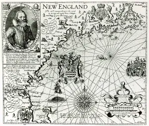 Images Dated 25th April 2007: Private Collection Map of the New England coastline in 1614 Print