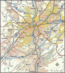 Prints of 2011 edition Images Dated 2017 November: Birmingham, Alabama Area Reference Map Print 2011 Edition