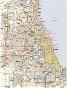 Chicago, Illinois Area Reference Map Print 2011 Edition