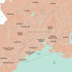 Physical Geography Maps Online Prints: CT Fairfield Bridgeport Vector Road Map