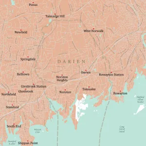 Digital City Maps USA Prints: CT Fairfield Darien Vector Road Map