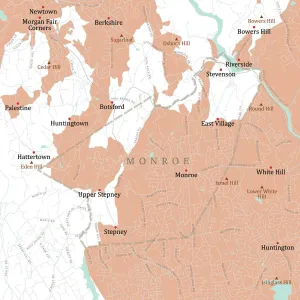 Digital Cartography Design Prints: CT Fairfield Monroe Vector Road Map