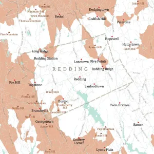 Public Domain Cartography Prints: CT Fairfield Redding Vector Road Map