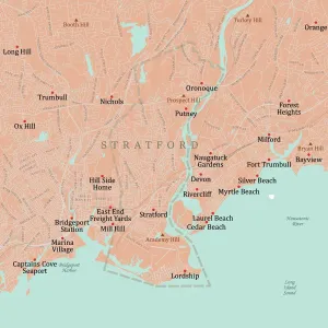 Digital City Maps USA Prints: CT Fairfield Stratford Vector Road Map