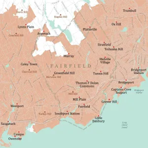 Vector City Maps USA Prints: CT Fairfield Town Vector Road Map