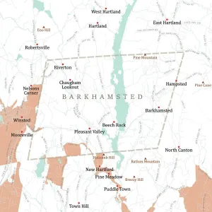 Digital Cartography Design Prints: CT Litchfield Barkhamsted Vector Road Map