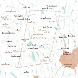 Vector City Maps USA Prints: CT Litchfield Goshen Vector Road Map