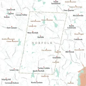 Digital Cartography Design Prints: CT Litchfield Norfolk Vector Road Map