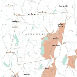 Digital Cartography Design Prints: CT Litchfield Winchester Vector Road Map