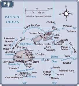 Prints of Located in the continent of Oceania, Fiji covers 18, 274 square kilometers of land, making it the 158th largest nation in terms of land area Map Prints: Fiji Country Map Print: 18,274 km² Oceania Continent