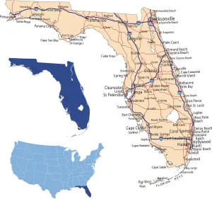 Florida Road Map Print - Vintage Reference Map Illustration