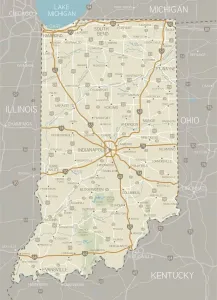 Indiana State Map Print: Cities, Roads, and Waterways