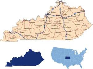 Map Illustrations For Sale Prints: Kentucky road map