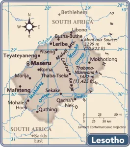 Africa Geography Maps Prints: Lesotho country map