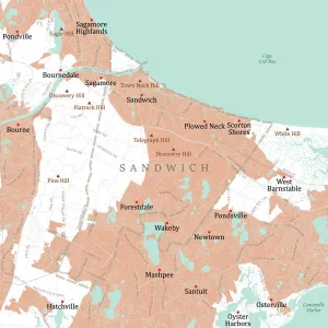 Digital Cartography Design Prints: MA Barnstable Sandwich Vector Road Map