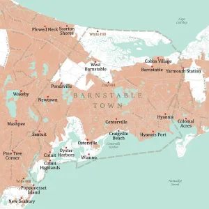 Digitally Generated Cartography Prints: MA Barnstable Town Vector Road Map