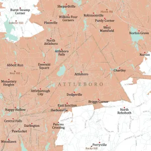 MA Bristol Attleboro Vector Road Map Print
