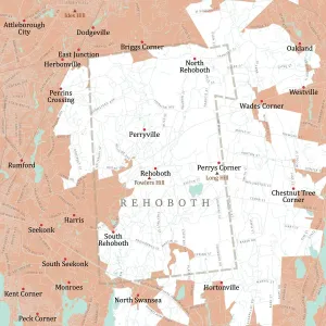 Vector City Maps USA Prints: MA Bristol Rehoboth Vector Road Map