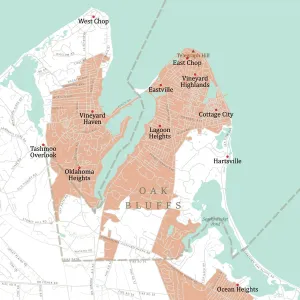 Oak Bluffs, MA Vector Road Map Print