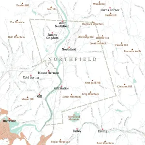 Physical Geography Illustration Prints: MA Franklin Northfield Vector Road Map