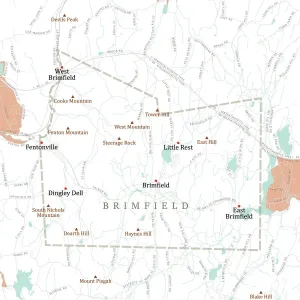 Massachusetts County Map Prints: MA Hampden Brimfield Vector Road Map