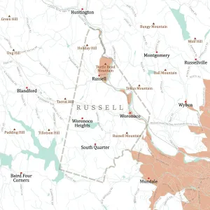 Digital City Maps USA Prints: MA Hampden Russell Vector Road Map