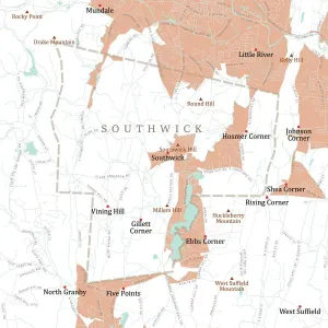 Digital City Maps USA Prints: MA Hampden Southwick Vector Road Map