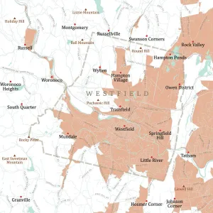 Vector Cartography Design Prints: MA Hampden Westfield Vector Road Map