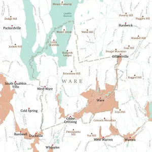 Massachusetts County Map Prints: MA Hampshire Ware Vector Road Map