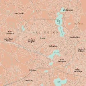 Massachusetts County Map Prints: MA Middlesex Arlington Vector Road Map