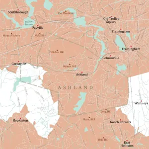 Massachusetts County Map Prints: MA Middlesex Ashland Vector Road Map