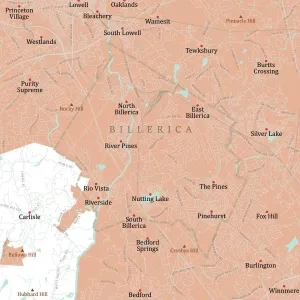 Digital City Maps USA Prints: MA Middlesex Billerica Vector Road Map