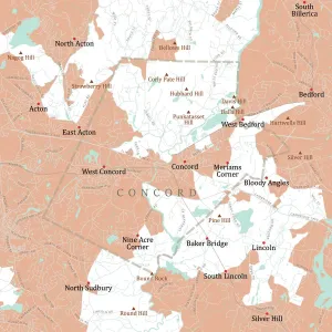 Digital City Maps USA Prints: MA Middlesex Concord Vector Road Map