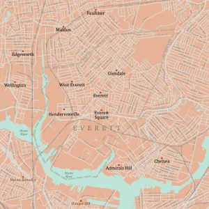Massachusetts Vector Map Prints: MA Middlesex Everett Vector Road Map