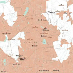 Massachusetts County Map Prints: MA Middlesex Holliston Vector Road Map