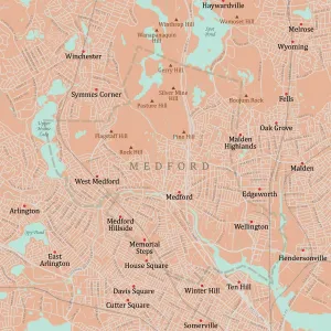 MA Middlesex Medford Vector Road Map Print
