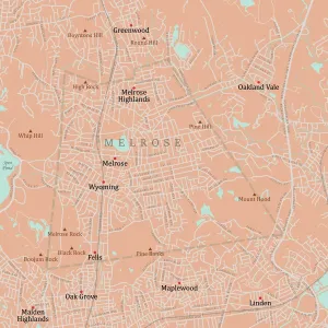 Massachusetts Vector Map Prints: MA Middlesex Melrose Vector Road Map