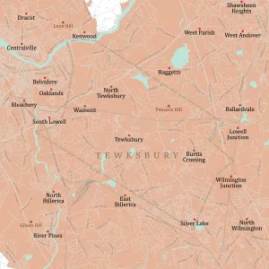 Massachusetts Vector Map Prints: MA Middlesex Tewksbury Vector Road Map