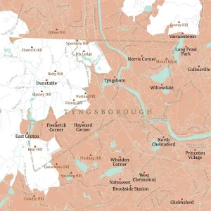 MA Middlesex Tyngsborough Vector Road Map Print