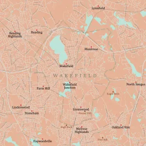 Wakefield MA Middlesex County Vector Road Map Print
