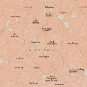 Massachusetts County Map Prints: MA Middlesex Wilmington Vector Road Map