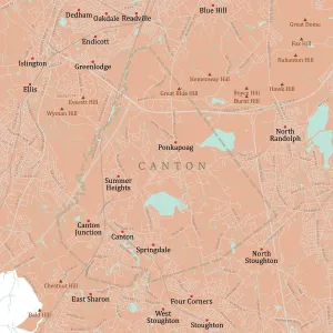 Digital City Maps USA Prints: MA Norfolk Canton Vector Road Map